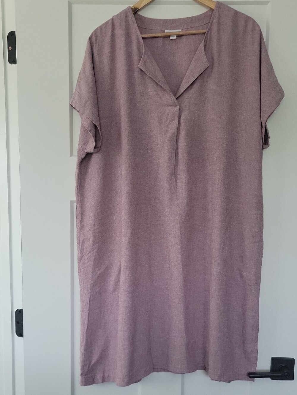 J. Jill Linen Blend Dusty Rose Split Neck Chambray Shift Dress - Picture 2 of 7